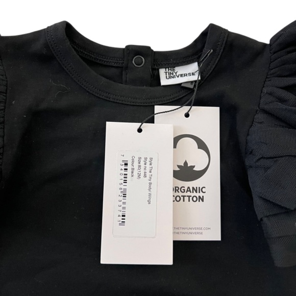NWT The Tiny Universe Black Organic Bodysuit Tulle Ruffles 12 Months - Picture 5 of 9